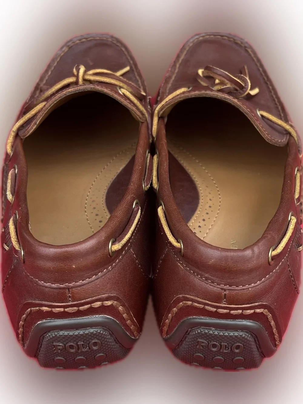Polo Ralph Lauren Men's Brown Leather Boat Shoes Lace-Up Round Toe Rubber